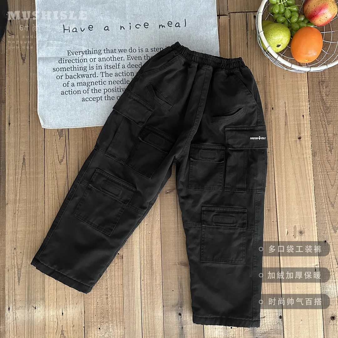 阿又冬季童装男童中大童亲子加绒工装棉布裤99216D