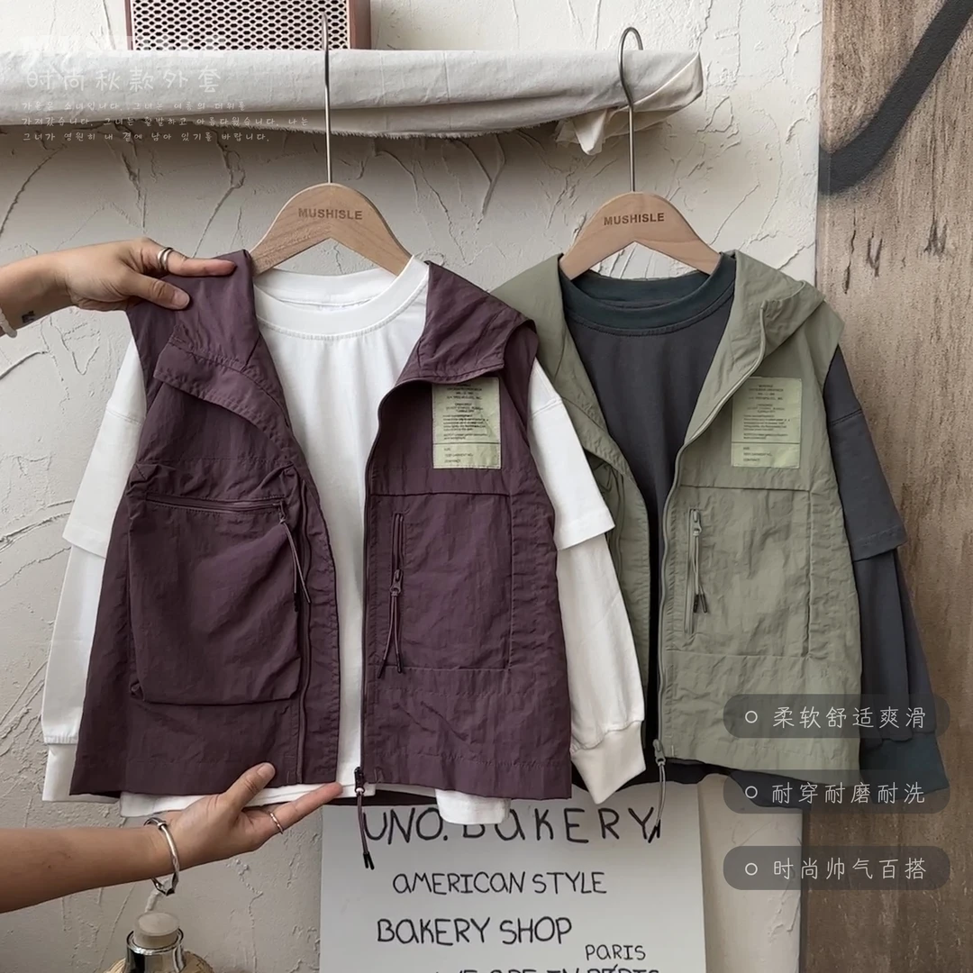 【萌娃穿搭】阿又秋季童装儿童男童中大童日系连帽马甲99079Q