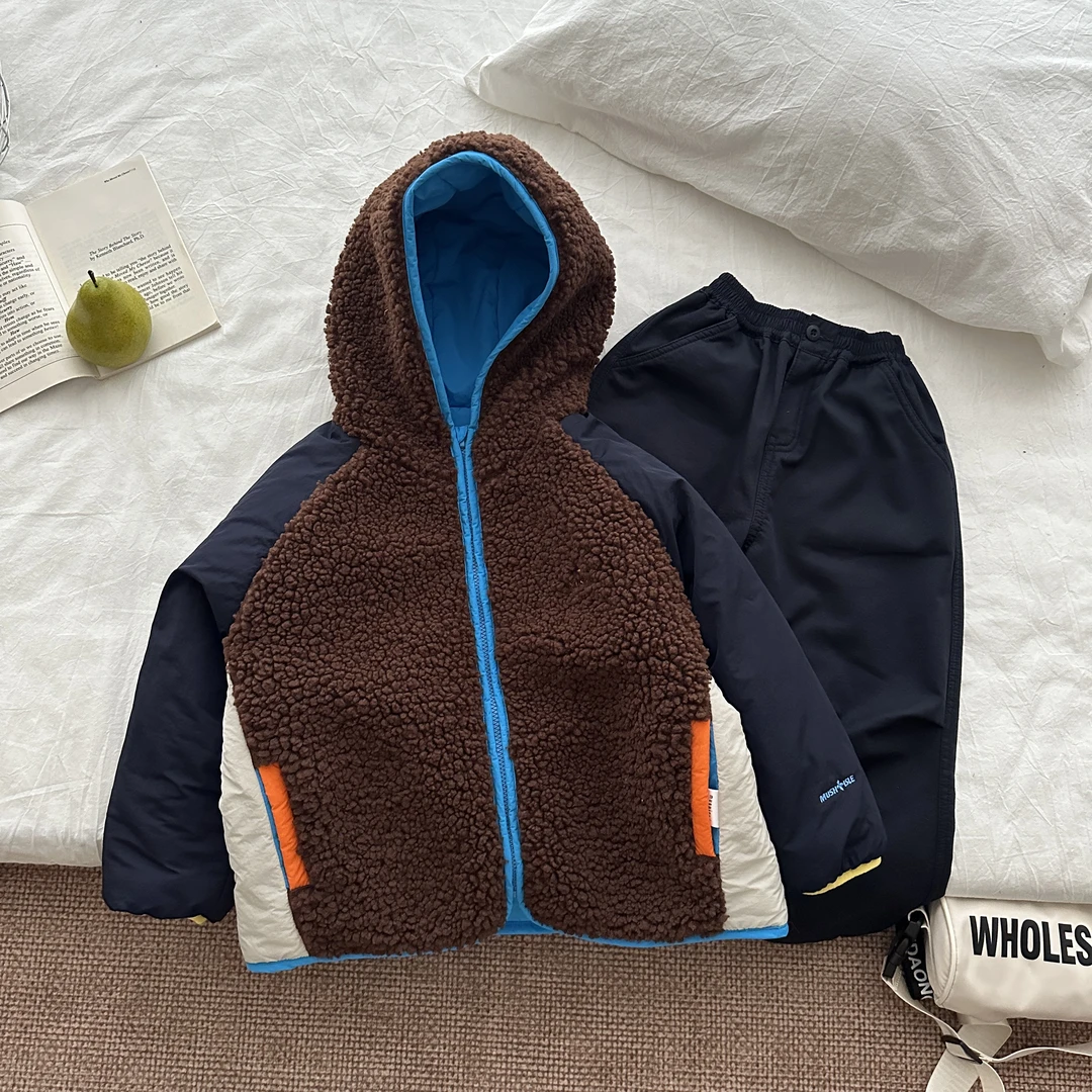 阿又冬季童装男童中大童亲子双面穿毛毛棉服99193D