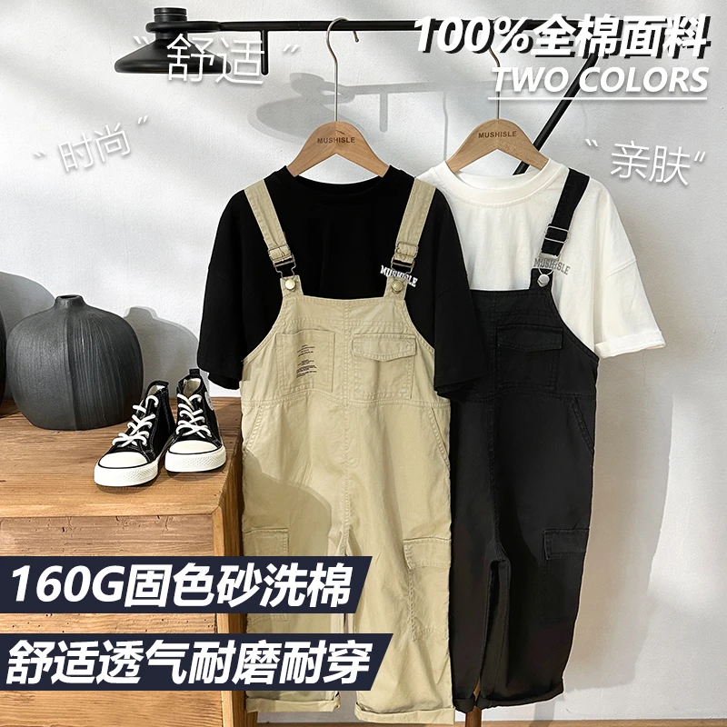 阿又夏季童装儿童男童高能感日系工装百搭背带裤99233X