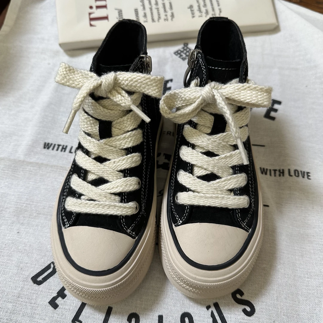 阿又男童春冬轻便复古橡胶大底魔术贴百搭高帮时尚童鞋A20297