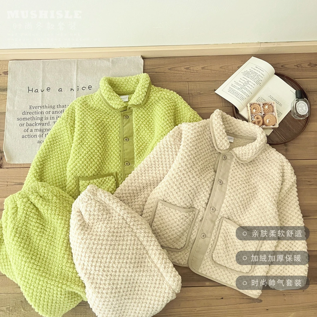 阿又冬季童装儿童男童中大童亲子款双面绒家居服99169D