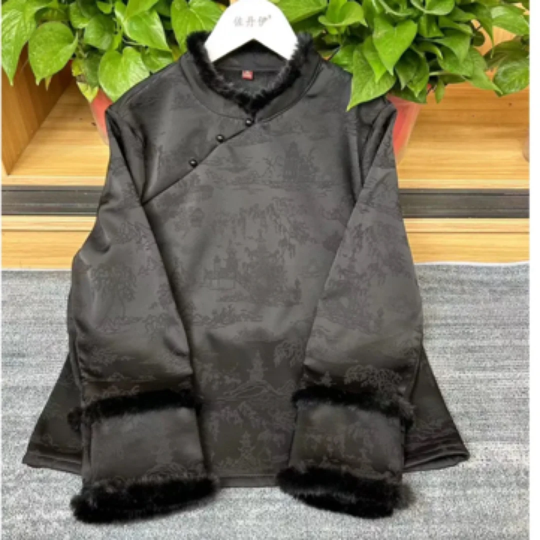 秋冬季立领加绒加厚打底衫女新中式国风复古时尚百搭长袖T恤上衣