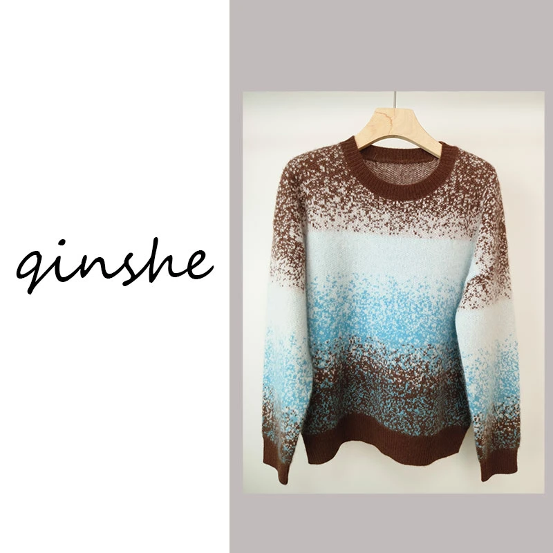 【高级浣熊绒】2024秋冬时尚新款ins加厚女士毛衣圆领针织羊毛衫