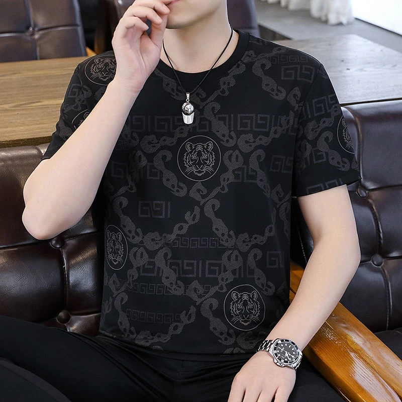 2024新款男士短袖T恤潮流印花打底衫宽松休闲半袖上衣夏季薄款t恤