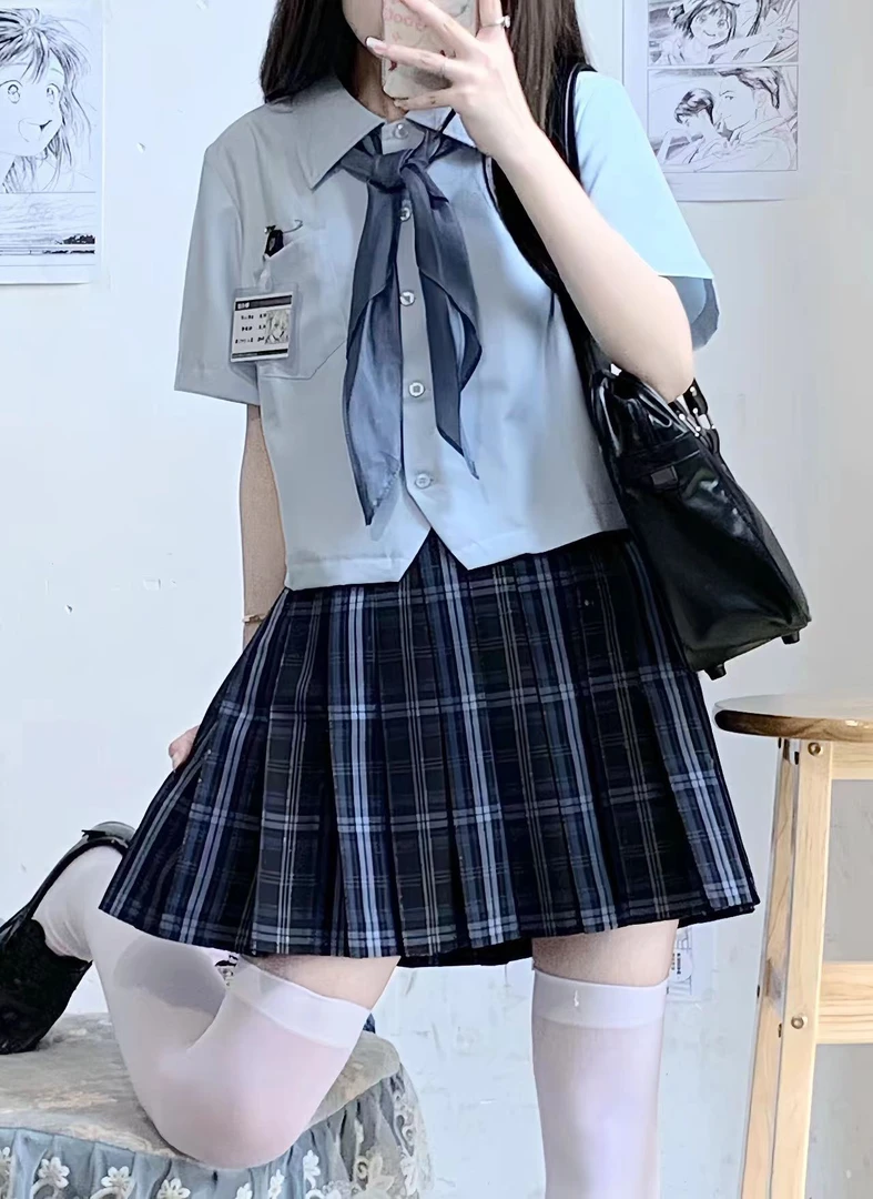 【沂川社】正版日系jk短袖衬衫刺绣百搭舒适紫色浅粉蓝色黄色女款
