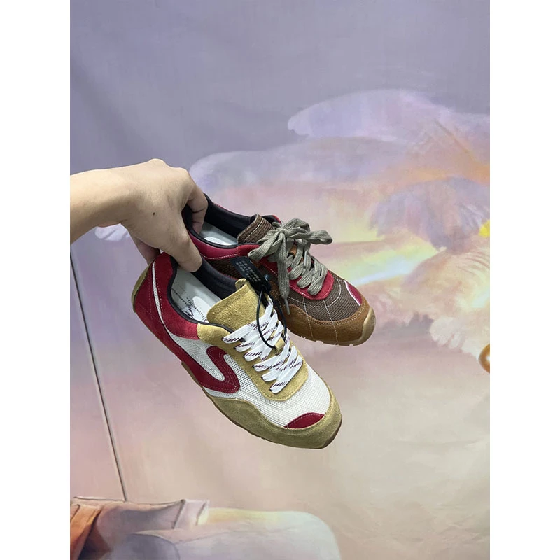 真皮版2024新款真皮拼接德训鞋女平底休闲运动风复古阿甘鞋老爹鞋