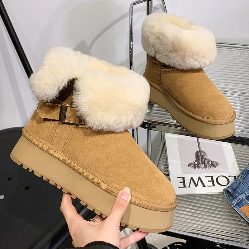 S&J【韩版】T2335时尚雪地靴女2023新款冬季加绒保暖百搭厚底毛毛鞋