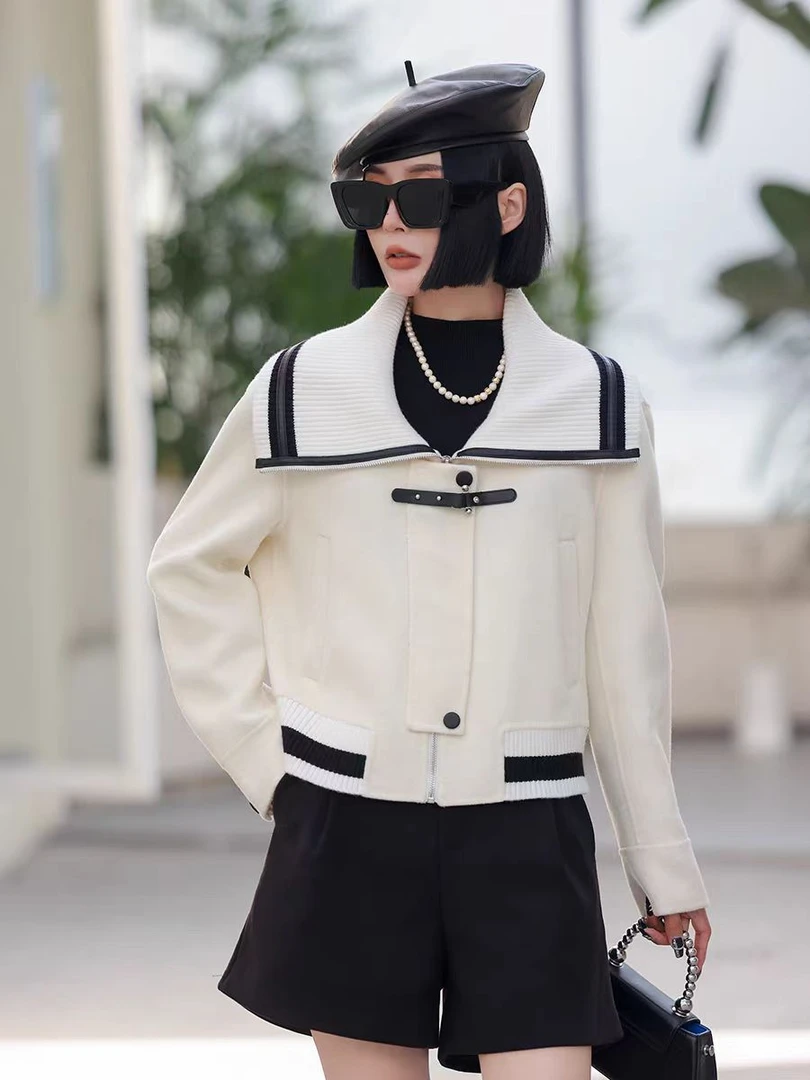 MYS#短款小个子拼接咩皮小香风双面咩咩绒大衣气质百搭