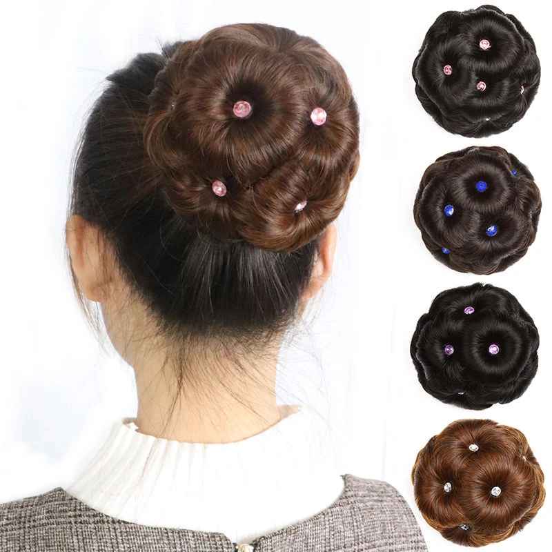 假发造型发包盘头花苞发饰抓夹式假发圈九朵花丸子头盘发器卷发包