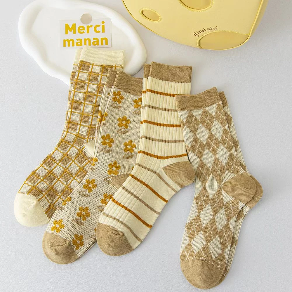 秋冬新款女袜潮款双针袜中长筒时尚百搭长女袜ins