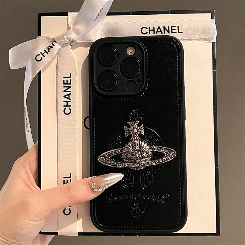 轻奢黑皮质西太后适用苹果17promax手机壳16复古15潮牌14创意13