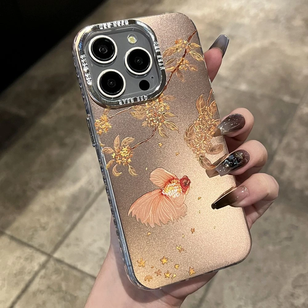 小众ins镭射锦鲤苹果15promax手机壳14pm小众13女款12/11冷淡防摔