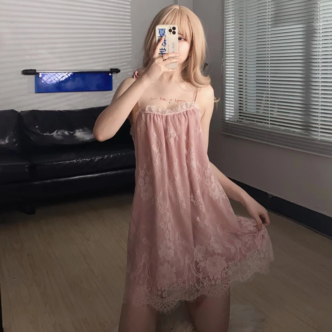 「夏树学姐」蕾丝欲梦连衣裙多巴胺慵懒甜美可爱禅意清冷系衣服