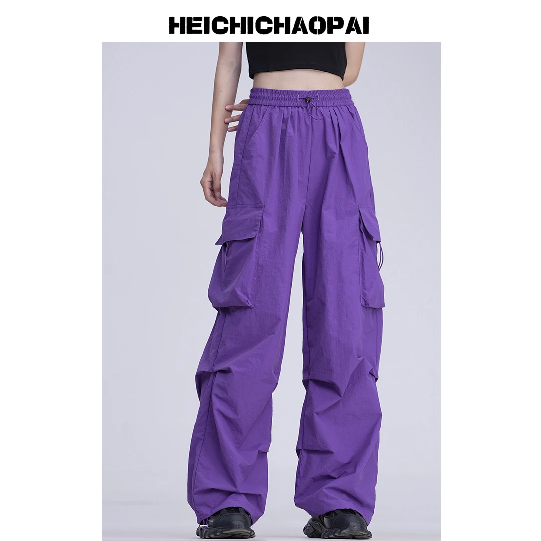 夏季宽松百搭遮肉大口袋速干裤男女裤子情侣直筒休闲冲锋裤 K2359