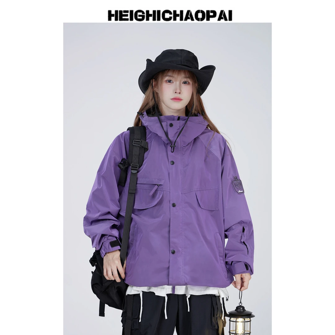 黑迟原创工装机能滑雪服冲锋衣男女日系防风防水轻户外外套 J2396