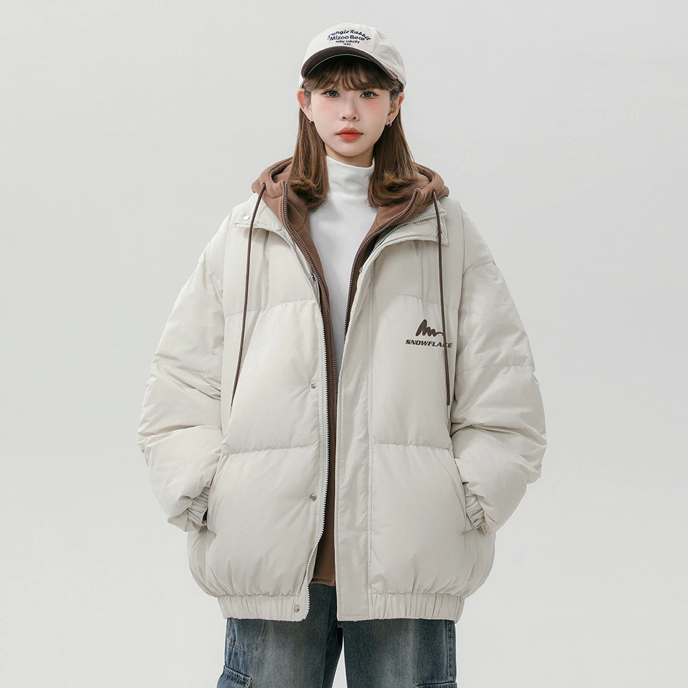 日系复古假两件连帽棉衣男女冬季潮牌休闲情侣加厚保暖棉服 84705