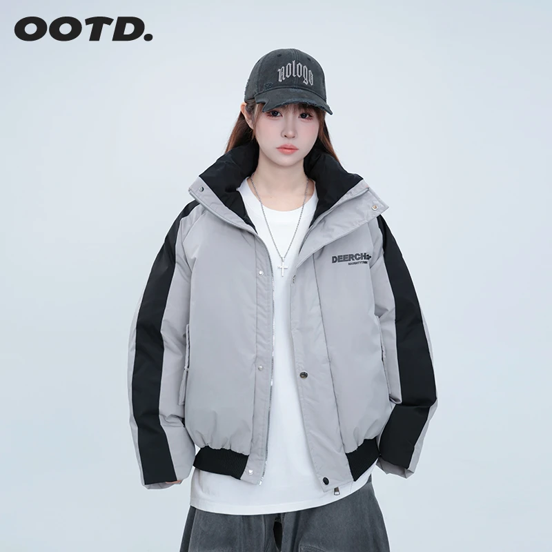 美式撞色拼接短款棉服男女款冬季痞帅高级感工装外套加厚面包服