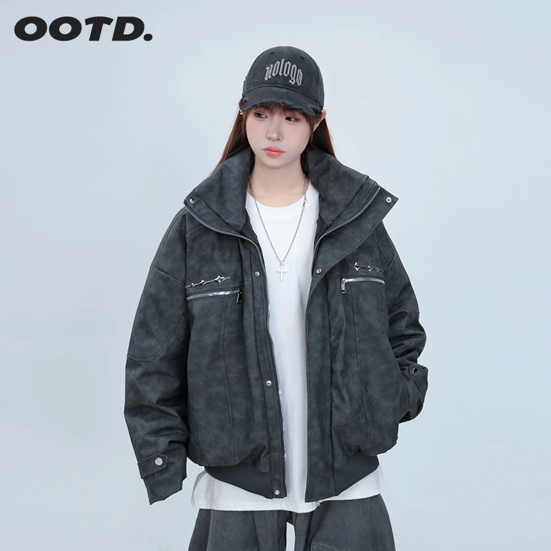 男女同款冬季外套加厚美式复古立领皮衣夹克棉服痞帅工装棉袄