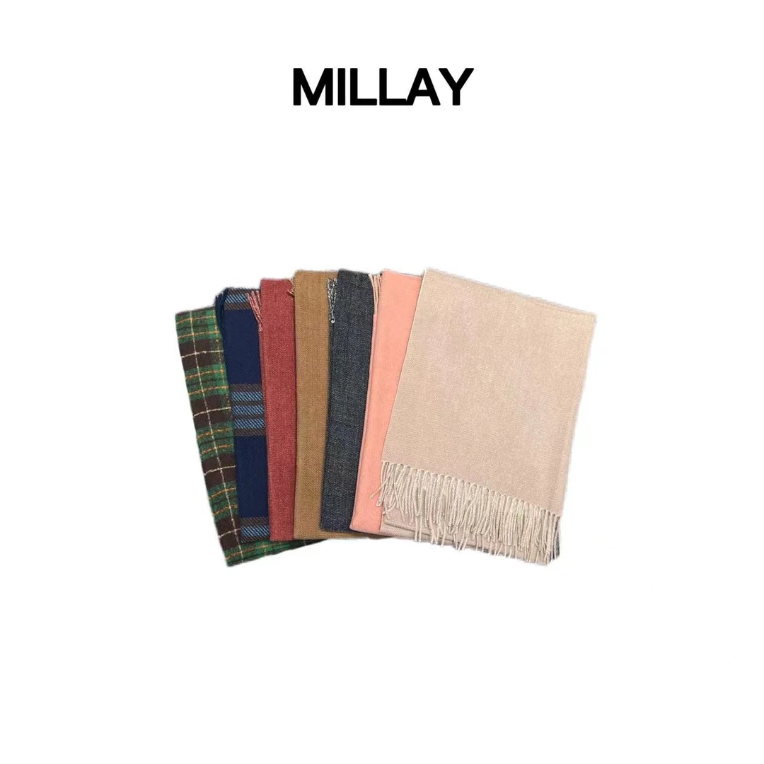 MILLAY/女装推荐 秋冬时尚简约保暖流苏多色围巾