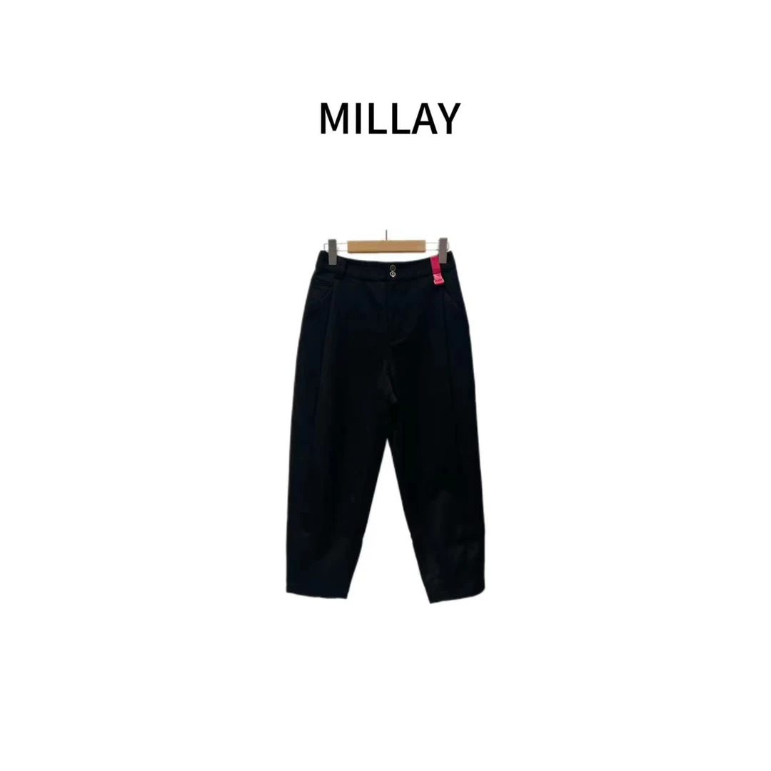 MILLAY-「一抹玫红」腔调感前褶九分休闲裤
