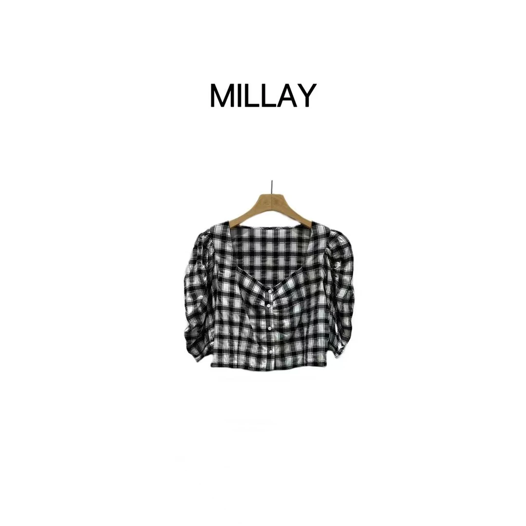 LA VIDA-「黑白格」方领格子减龄款短衬衫