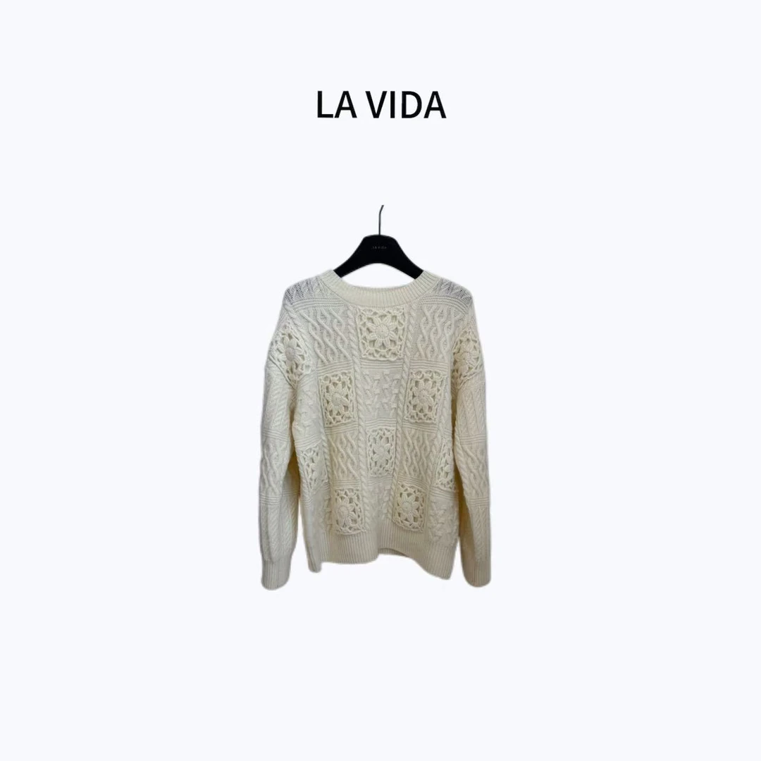 LA VIDA-「重工钩花」太阳花镂空工艺加厚圆领毛衫