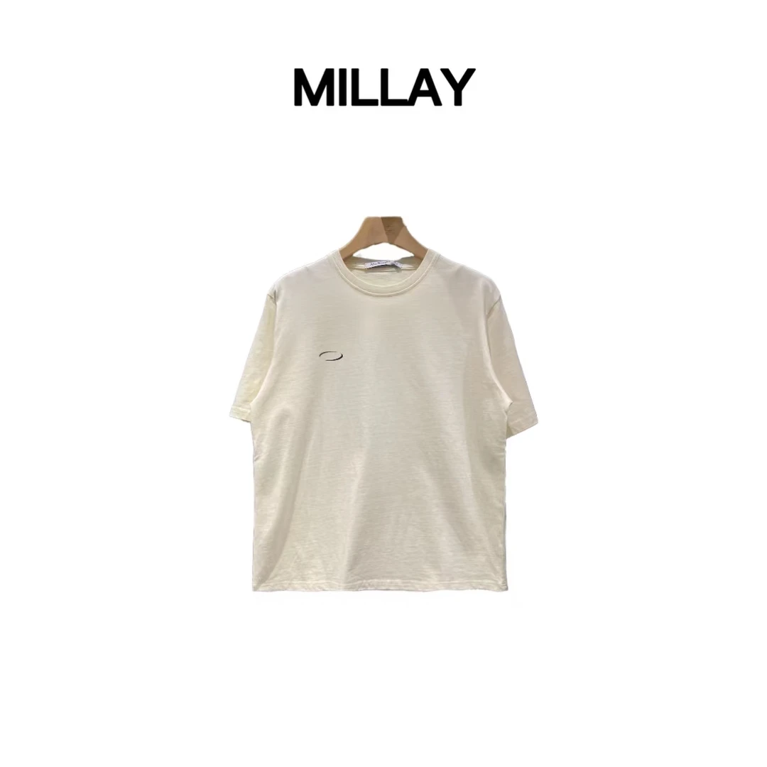 LA VIDA-夏季淡黄色胸口圆形印花纯色短袖T恤