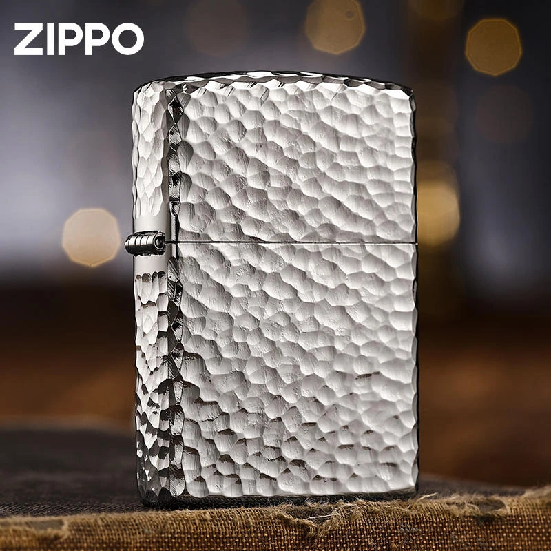 【正品】ZIPPO打火机原装正品镀银纯爷们五面陨石坑DY9911DK