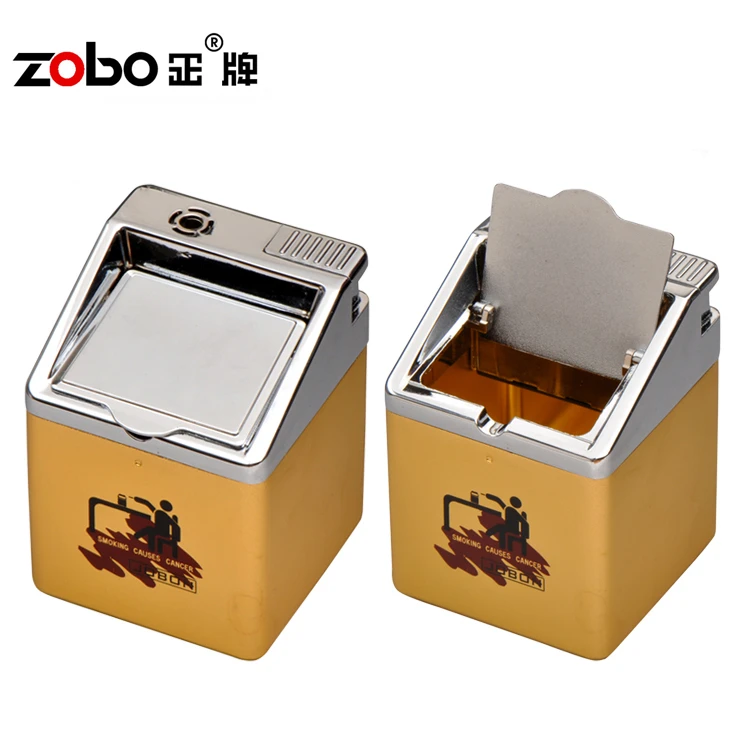 Jobon中邦金属无尘烟灰缸带打火机可拆卸烟缸带点火器3色打火机