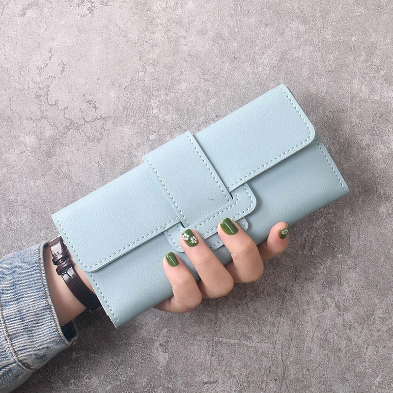 韩版时尚女长款钱夹三折叠搭扣多卡位学生简约百搭手拿包个性卡包
