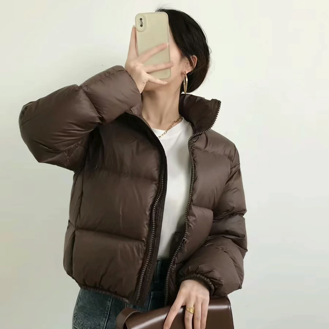 【现货】纯色立领短款羽绒服女冬季2024新款小个子美式加厚外套女