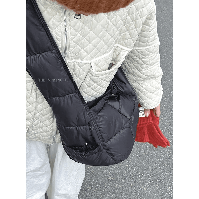 菱格棉服包包秋冬女2023新款潮韩国马鞍包百搭大容量斜挎包休闲