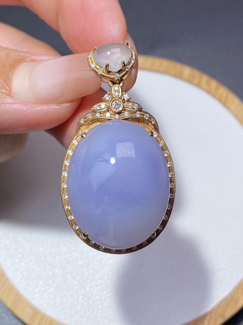 特价18k金镶嵌缅甸翡翠冰胶紫罗兰大鸽子蛋吊坠翡翠吊坠