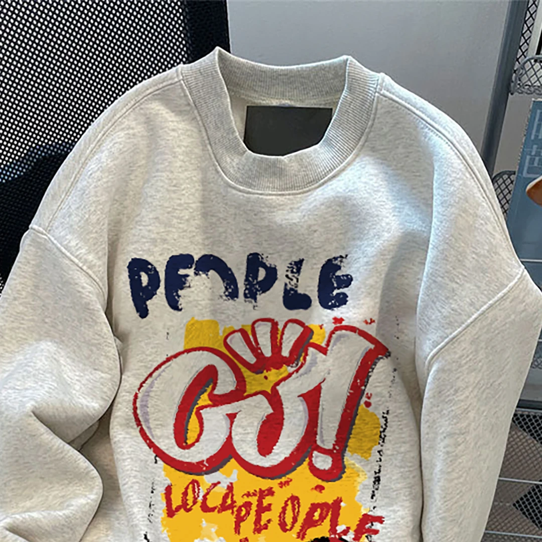 AIPE重磅450克纯棉美式潮牌小众设计感涂鸦字母印花卫衣男ins休闲