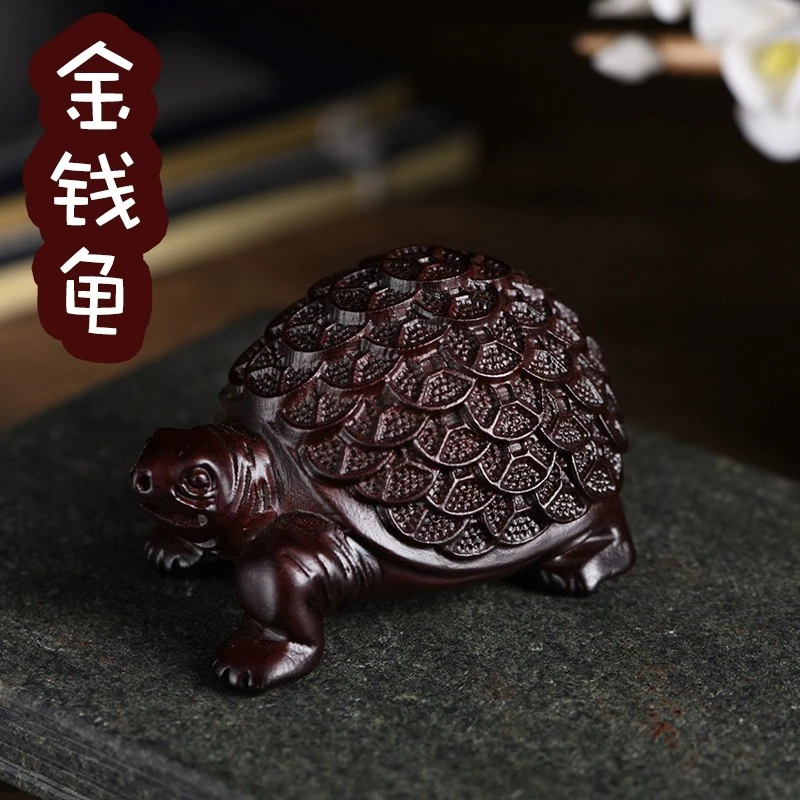源艺红木 黑檀木金钱龟手把件实木玄关汽车摆件
