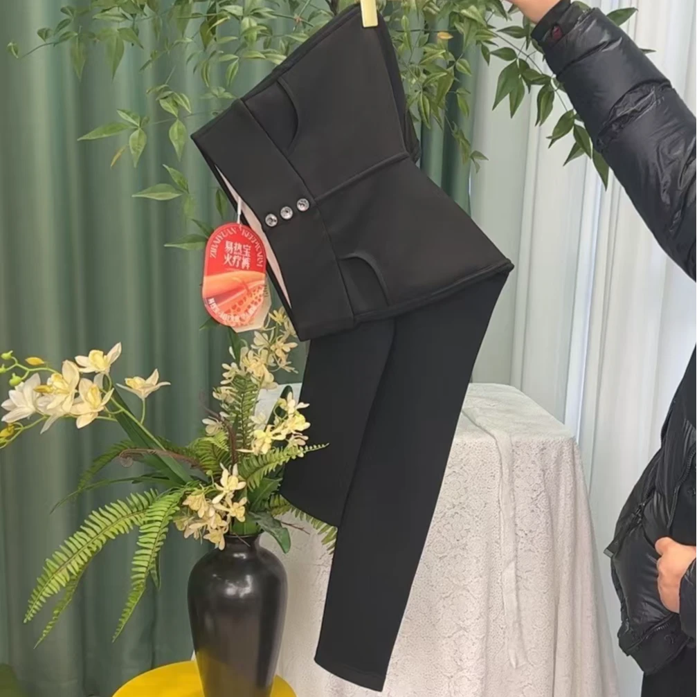 雪中飞羊绒蚕丝修身保暖高腰紧身外穿加绒塑形裤显瘦腈纶发热-C