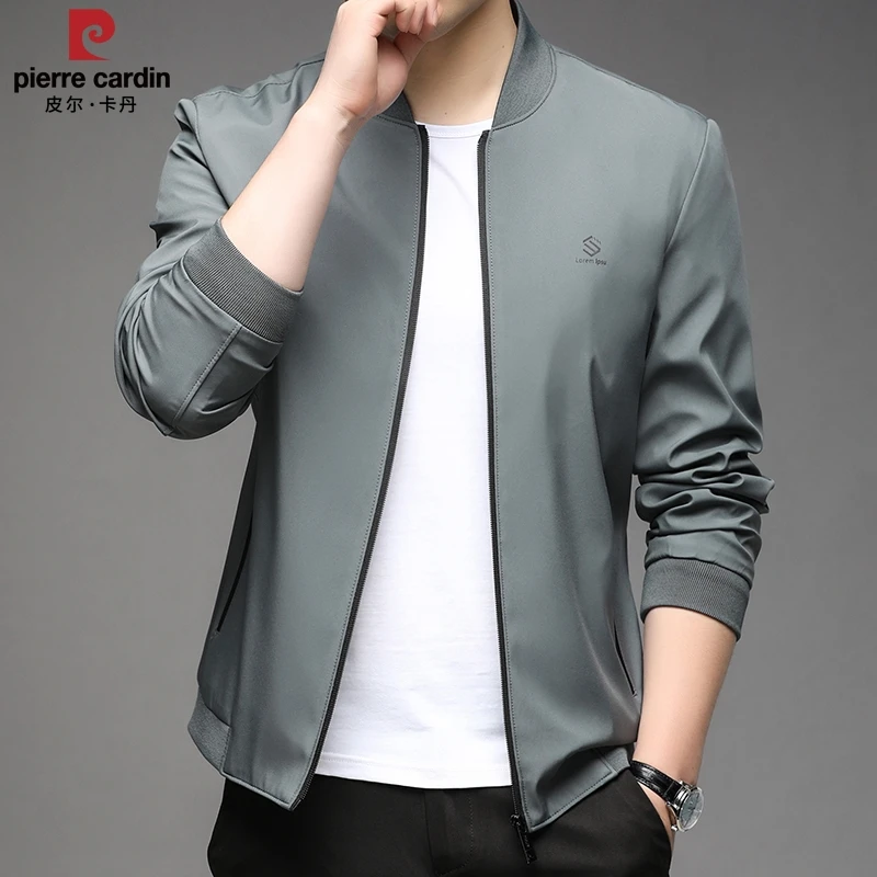 皮尔卡丹2023年秋冬新款男士风衣夹克拉链外套休闲口袋棒球领开衫
