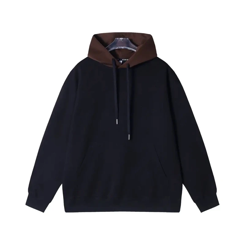 秋冬新款拼色美式街头韩版抽绳款时尚长袖连帽圆领宽松潮牌卫衣