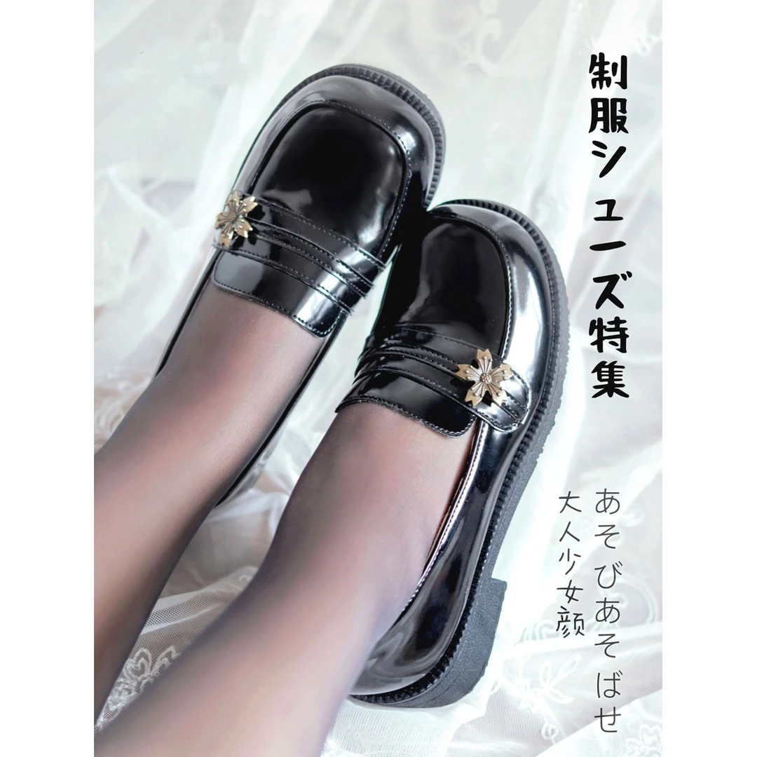 樱落2.0方头无花边 原创JK制服鞋樱花可拆卸学生鞋女小皮鞋 现货