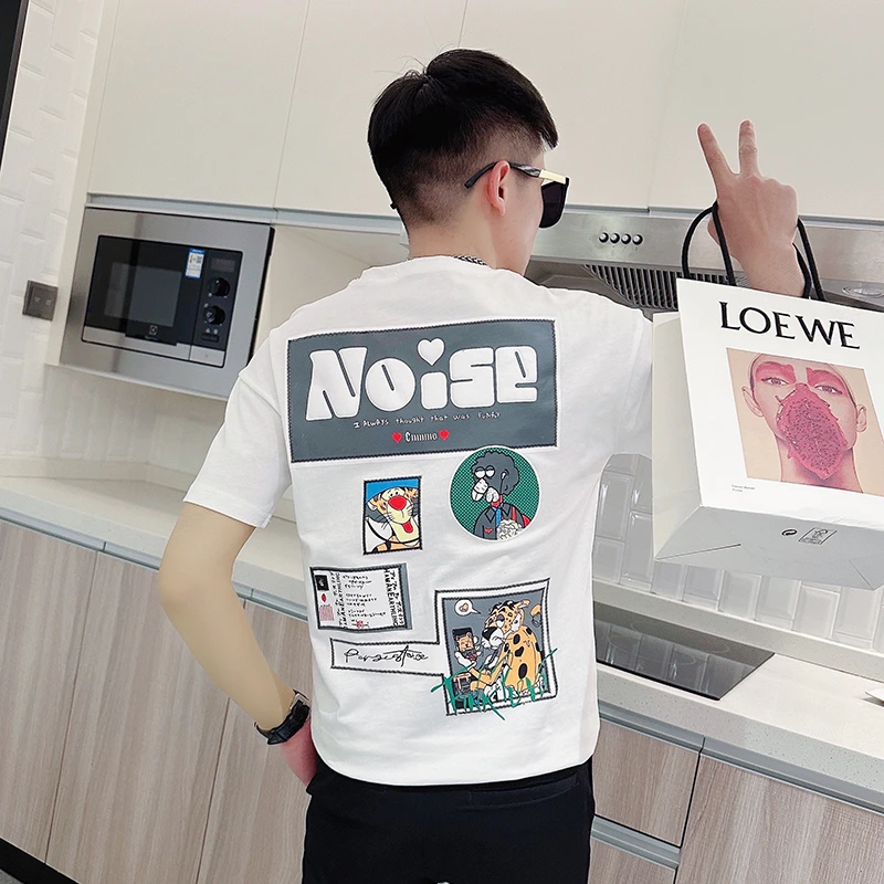 网红短袖T恤男士夏季潮牌ins痞帅半袖男装2023新款爆款体恤衫上衣