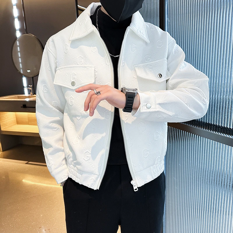 潮牌男士夹克春秋季2023新款爆款痞帅外套白色上衣服百搭轻奢男装
