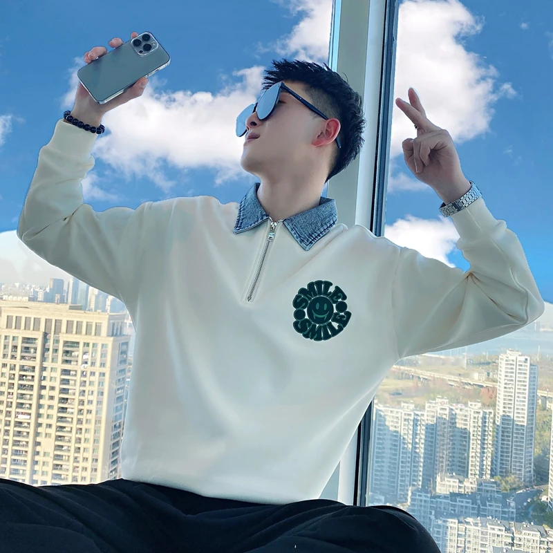 牛仔翻领卫衣男士春秋季潮牌痞帅长袖上衣男装新款高级感时尚外套