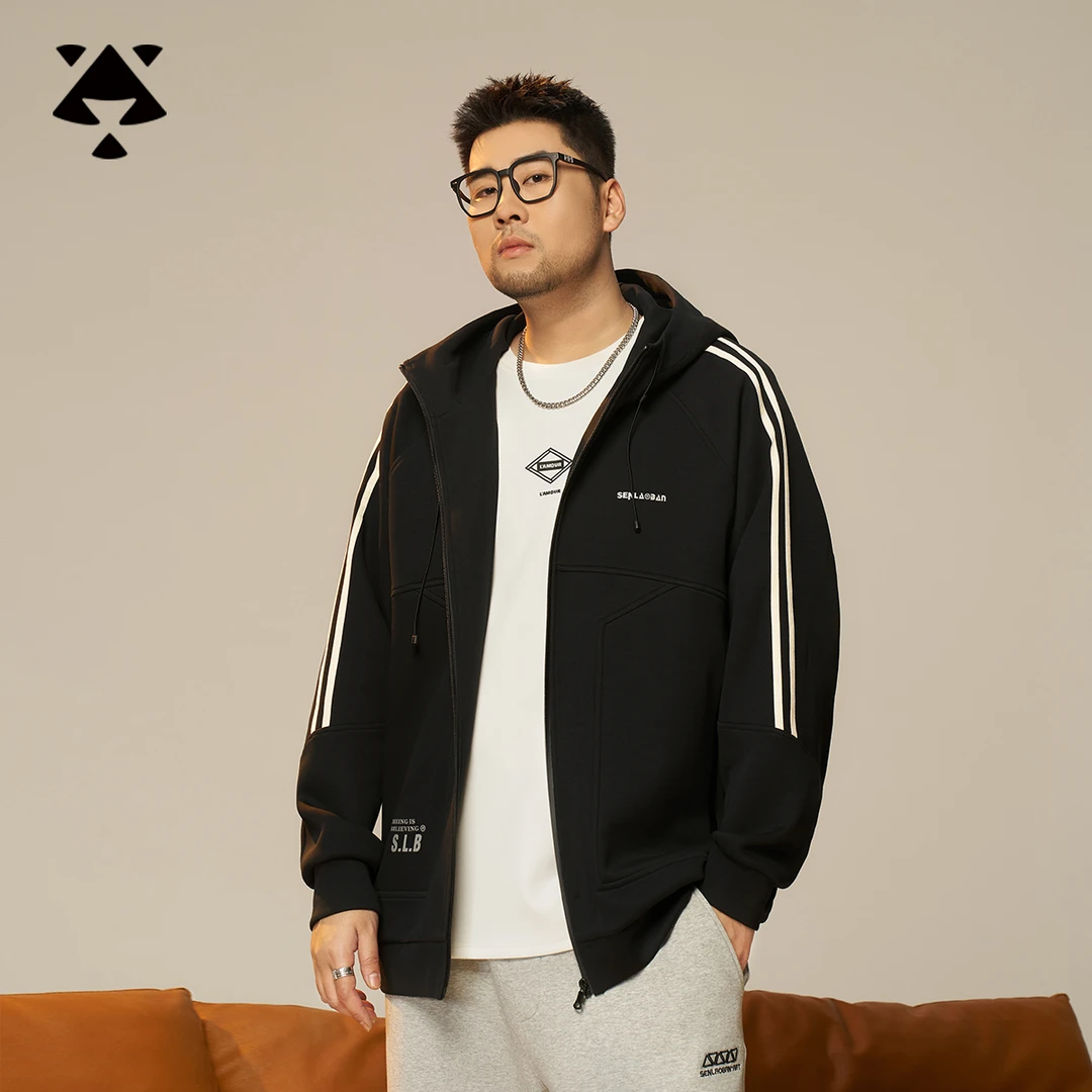 【户外运动外套】森老板大码男装秋季宽松百搭休闲时尚连帽夹克