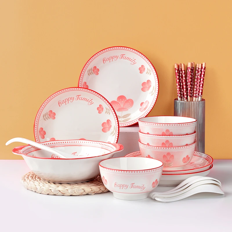 【粉丝福利】粉黛18件套装家用颜值陶瓷餐具套装米饭碗菜盘面碗筷