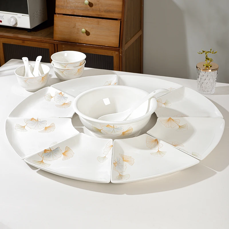 银杏时光10件套装家用颜值陶瓷餐具套装团圆拼盘菜盘汤碗