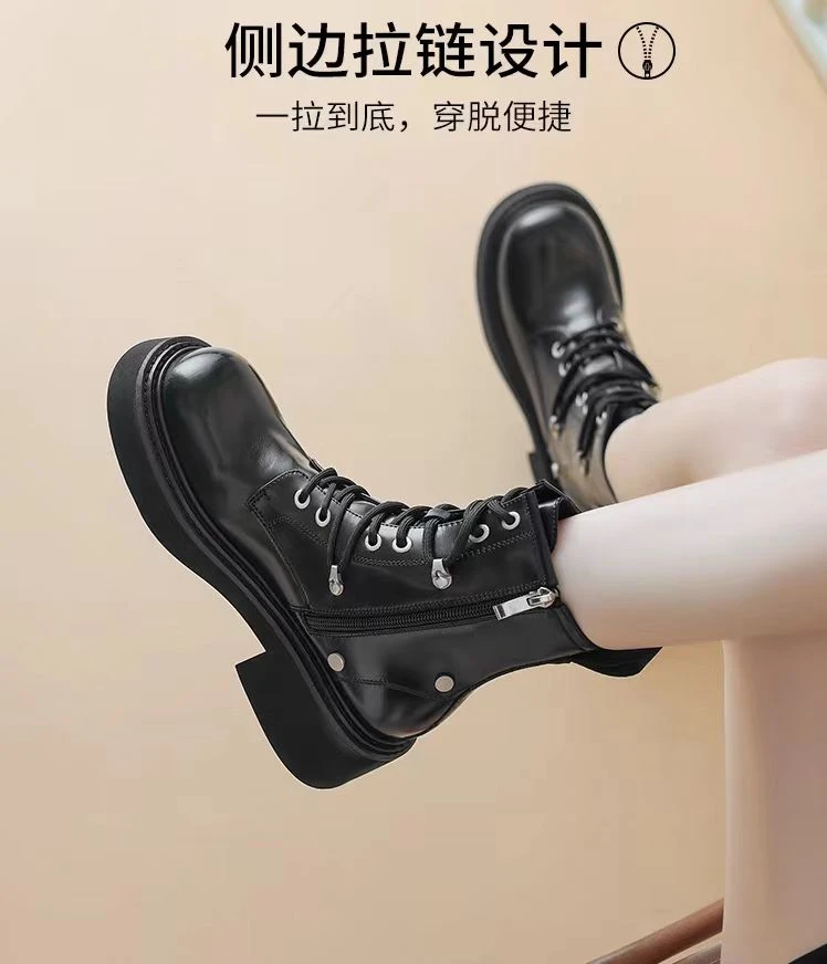 8667-1樱 英伦风粗跟马丁靴新款厚底超火短靴