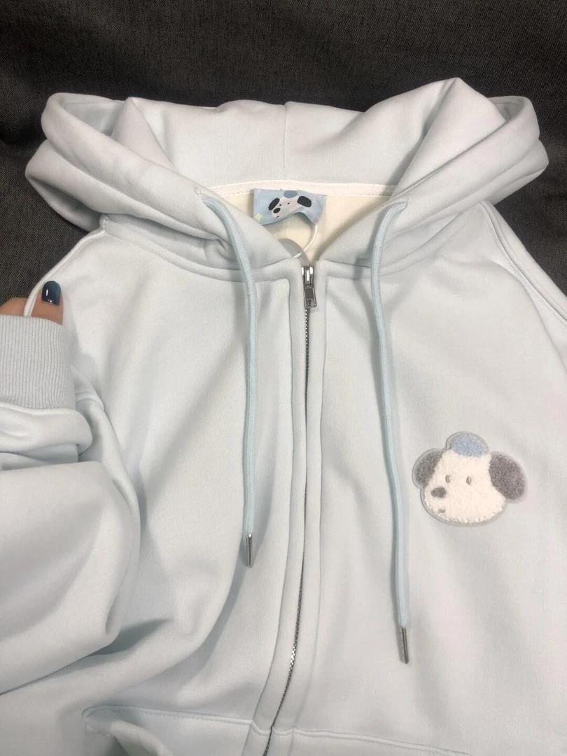 可爱小狗连帽卫衣外套女秋冬2025新款宽松慵懒风加绒加厚开衫外套