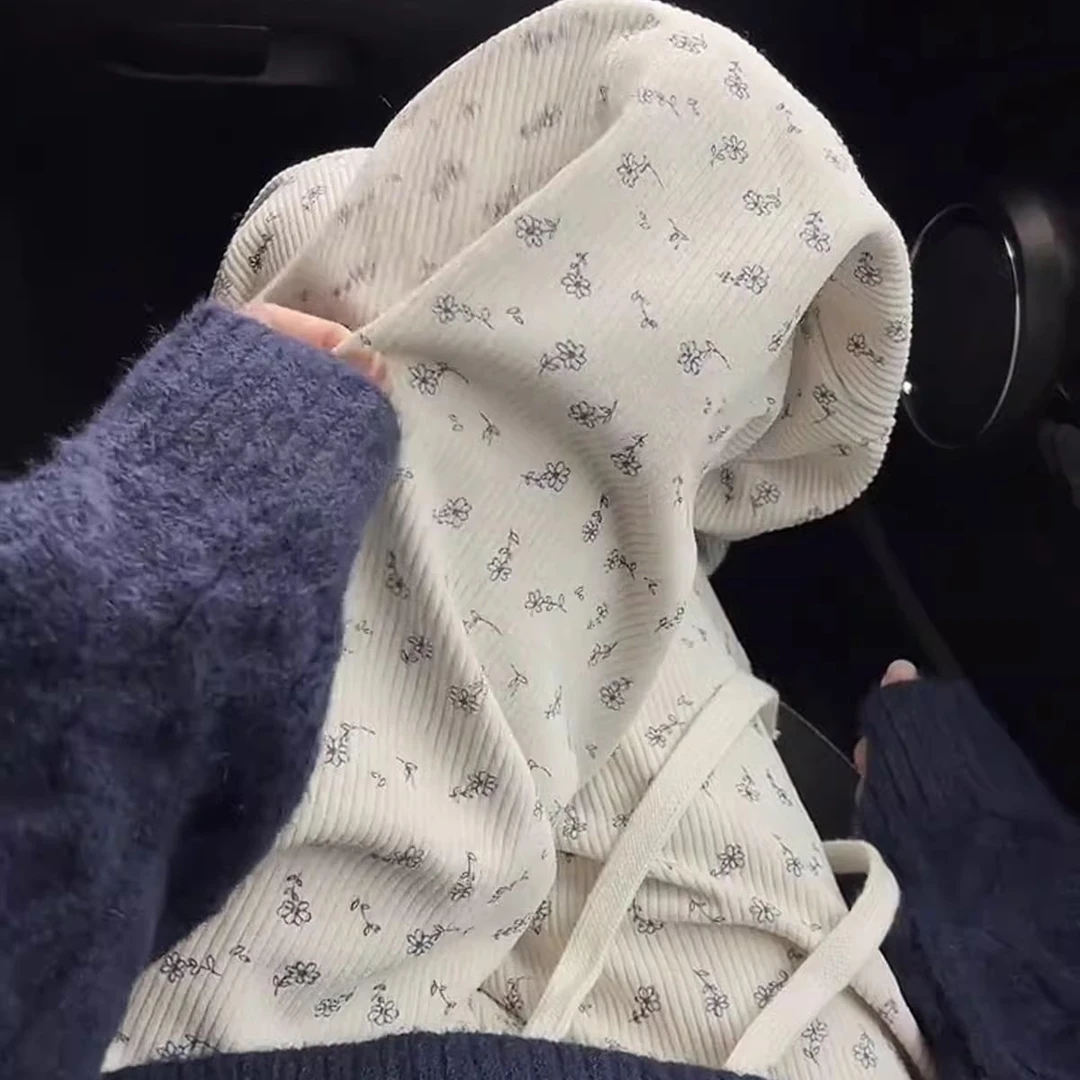 冬季甜美碎花休闲裤女秋冬款加绒时尚卫裤直筒宽松加绒卫裤女款