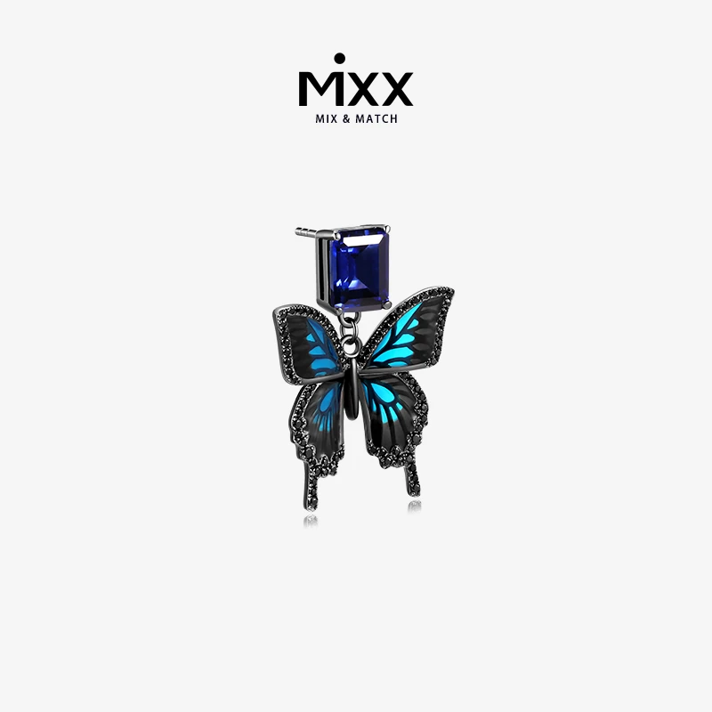 Mixx/密思 合金耳饰 新款原创珐琅黑色蝴蝶大耳钉INS高级小众耳环